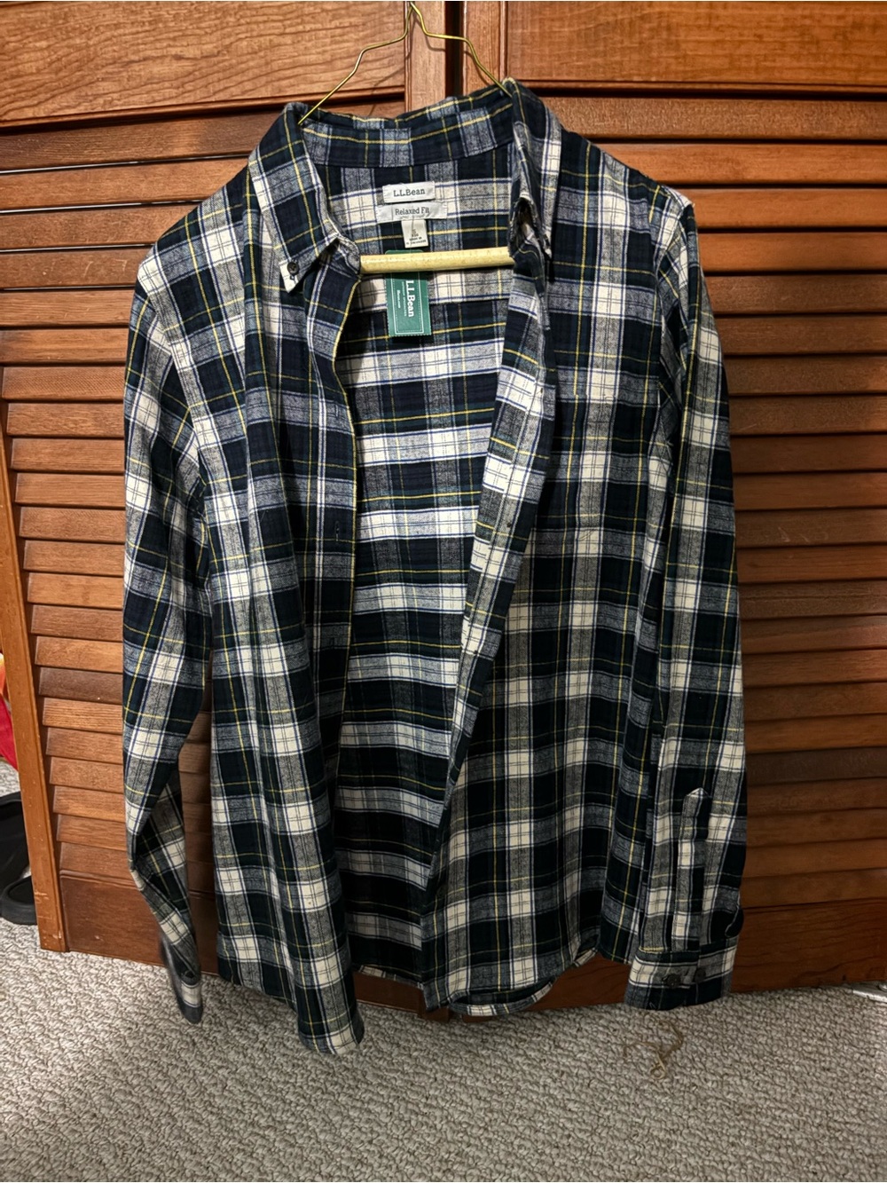 L.L. Bean Navy, White & Dark Green Plaid Button-Down Shirt